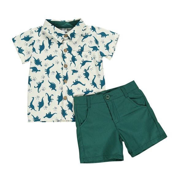 

kids clothing set summer clothes baby dinosaur blouses short sleeve shirts + shorts outfit set cartoon and solid shorts, White