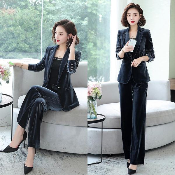 

high-end gold velvet + legged pants two women's suit plus size 4xl y385 bwpm, Blue