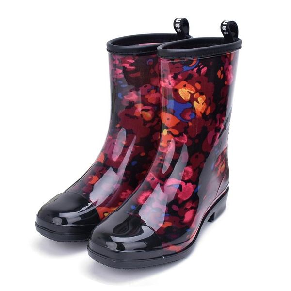 

boots women floral rain waterproof female fashionable short slip non-slip comfortable with large size water shoes, Black