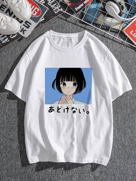 

men japanese letter & cartoon graphic tee i1lf#, White;black