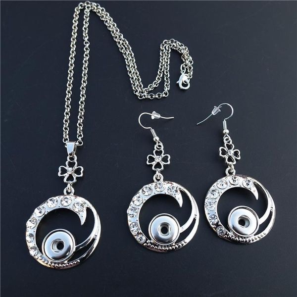 

earrings & necklace rhinestone spray jewelry set petite 12mm snap buttons pendant women gift 12 sets/lot wholesale, Silver