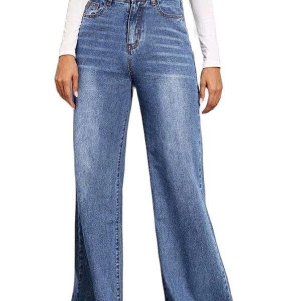 

70% off outlet online high waist loose jeans for women fashion casual denim wide leg pants street trousers global drop shipping, Blue