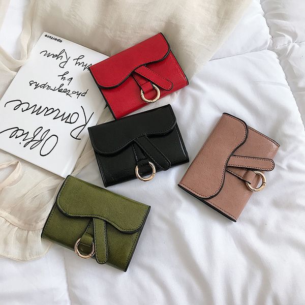 

the new net red style korean retro vouwen trekkoord short multi-card ladies money clip coin wallet, Red;black
