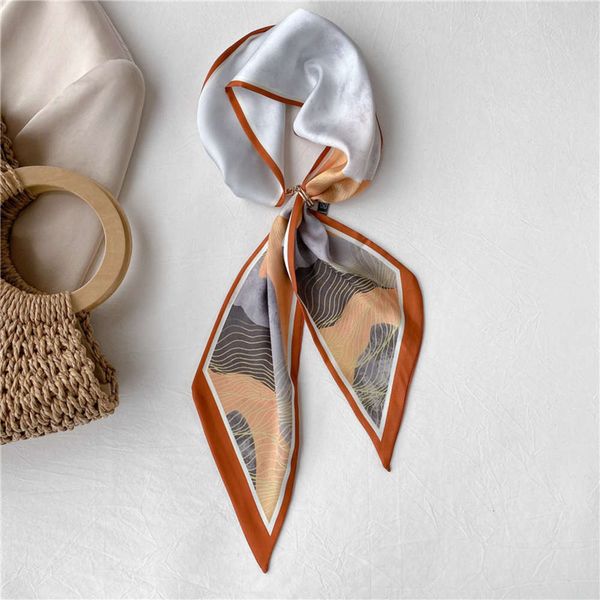 

korean silk satin handkerchief simple hairband long women's binding bag handle multi-functional scarf, Blue;gray
