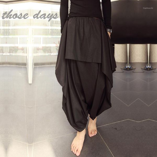 

sale 2021 men casual pants punk skirt bloomers autumn and winter linen loose male low-rise harem costumes, Black