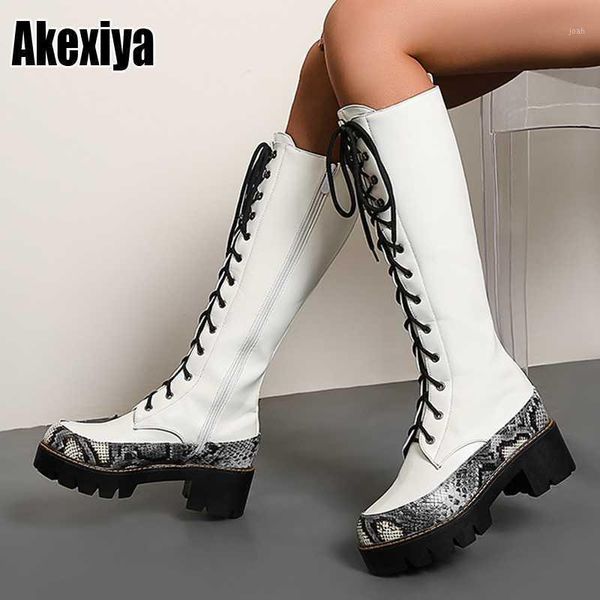 

boots 2021 arrival brand women lace up round toe platform knee high fashion serpentine womens female p1331, Black