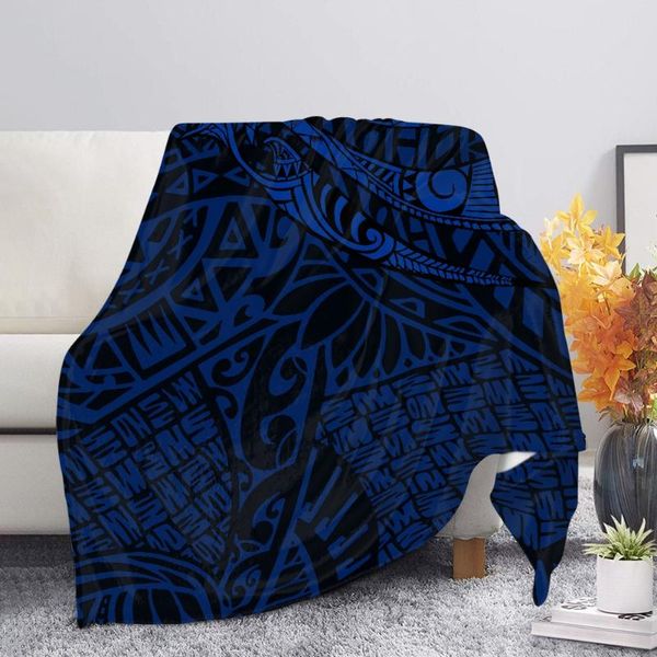 

blankets wholesale dark blue polynesian tribal print fleece blanket custom soft throw for couch king size polar adult