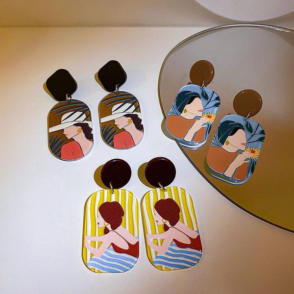 

dangle & chandelier handmade geometric acrylic girls shape resin earrings simple square drop fashion long, Silver