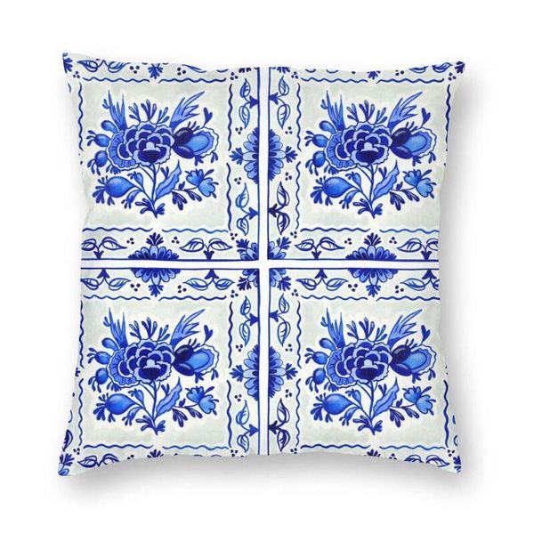 

cushion/decorative pillow modern delft blue tiles cushion cover vintage floral pattern velvet nordic throw living room decoration