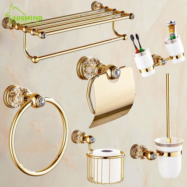 

2021 new set of solid bronze crystal accessories, polishing finish, gold, european bathroom hardware set, st1 459u