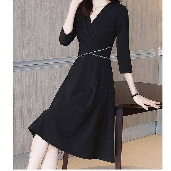 

casual dresses french retro dress hepburn 2021 autumn, Black;gray