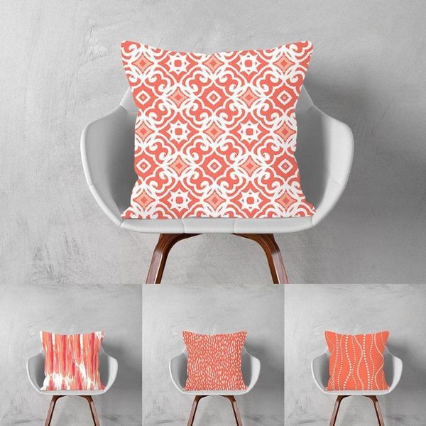 

pillow case 45x45cm coral red geometric decorative cover polyester cushion home decor sofa throw decoration