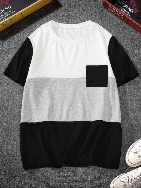 

men color block patched pocket tee n4j0#, White;black
