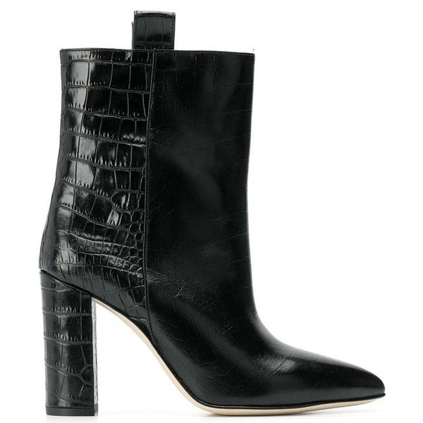 

dress shoes handmade vintage style ladies chunky heel boots classic party prom pointy ankle booties evening fashion short boot, Black