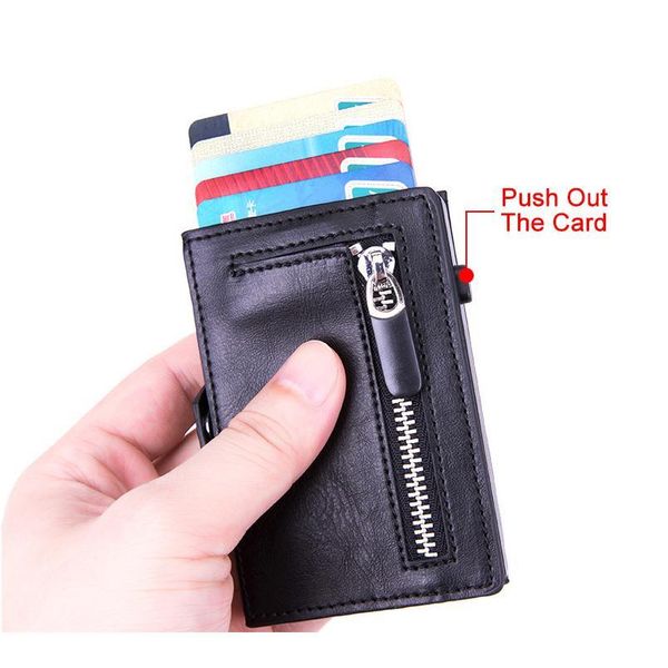 

dienqi rfid carbon fiber leather credit card holder wallet men anti metal bank cardholder case pocket steel minimalis qylpuu