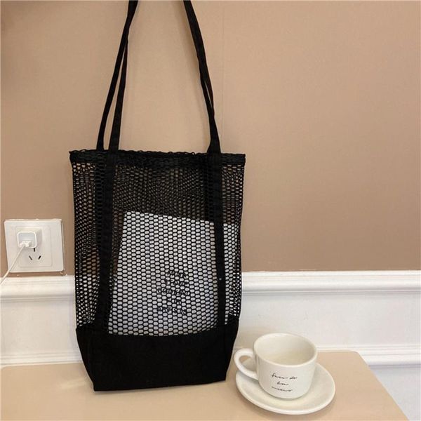 

storage bags canvas beach bag shoulder mesh net handbag crossbody lady messenger totes organizer female shopping