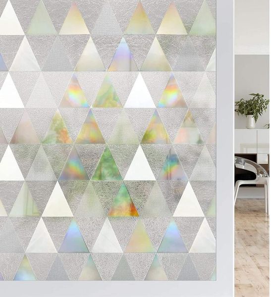 

window stickers privacy film non-adhesive rainbow cling 3d decor stained glass covering sun uv blocking for home