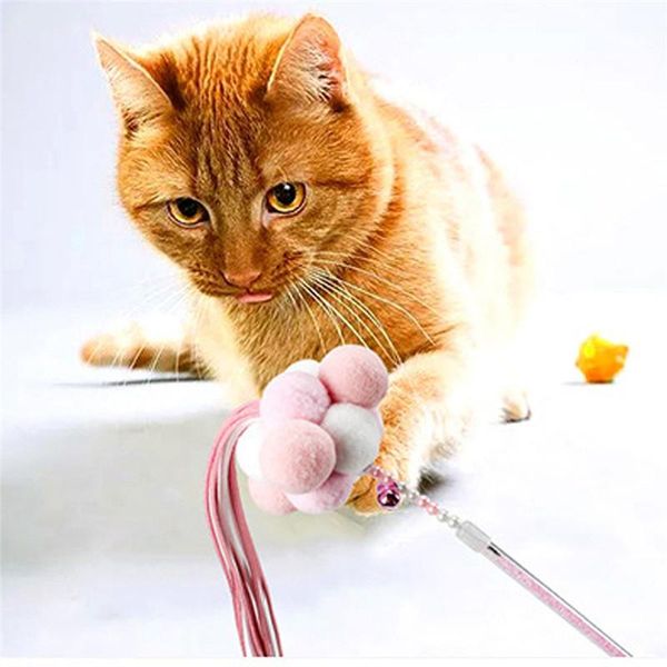 

cat toys 1pcs fluffy pet toy teaser kitten teasing stick fairy ball bell tassels interactive supplies
