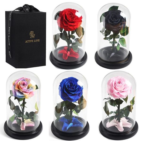 

wedding decoration plants eternal preserved rose with glass dome flower heads rose forever love wedding favor party gifts for wo