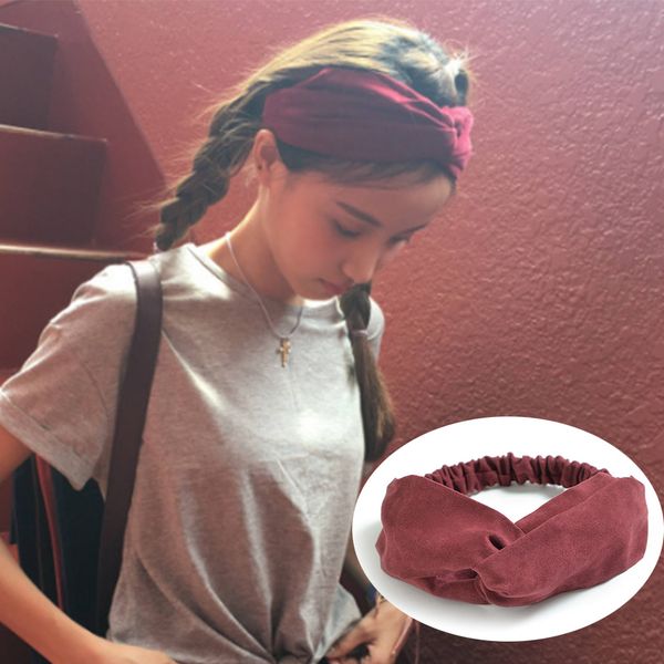 

spring suede soft solid headbands women vintage cross knot elastic hairbands bandanas solid color new fashion hair accessories, Silver
