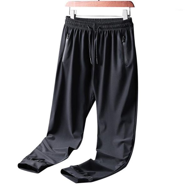 

men's pants silk plus size casual pant men 2021 high street harajuku fashion trousers elastic jogging tracksuit summer vacation sweatpa, Black