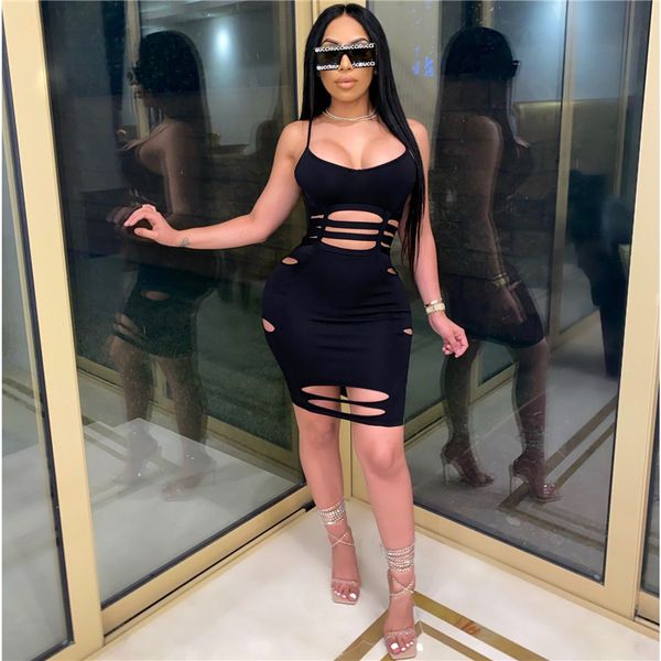 

spaghetti strap backless sleeveless bodycon dress women hollow out mini dress summer black white club party dresses, Black;gray