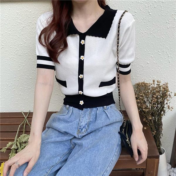 

women's knits & tees han edition flower buttons will firm offers little sweet wind knitted cardigan, White