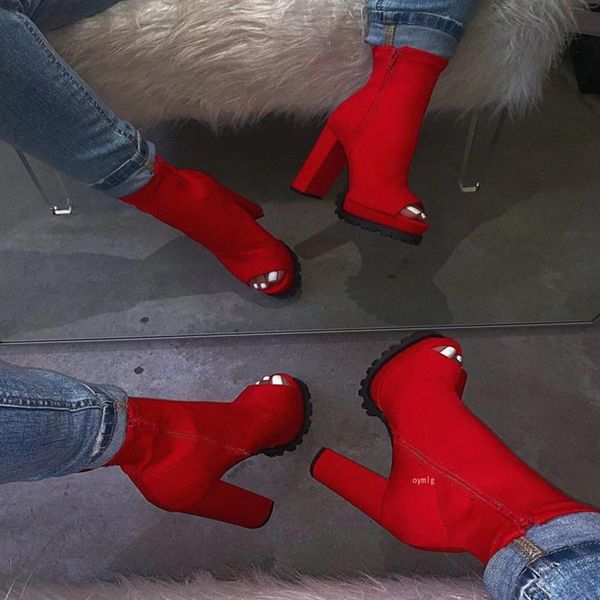 

boots women peep toe ankle women's waterproof platfrom ladies colorful print shoes female zip super high heels, Black