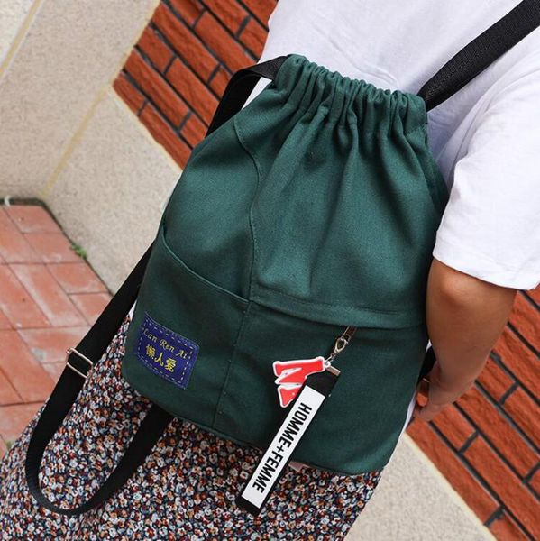 

backpack 1pc drawstring canvas school bag portable casual female male travel