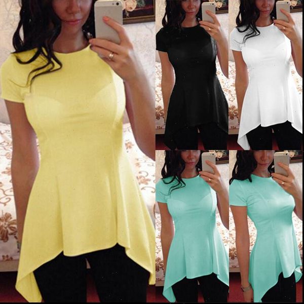 

peplum 2021 summer women blouses short sleeve slim fit solid casual shirts tunic plus size blusas femininas, White