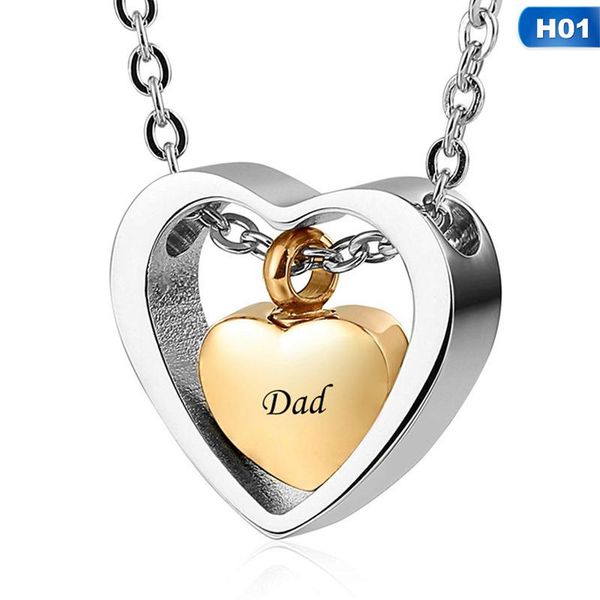 

retro open heart dad pendant urn jewelry memorial cremation ashes women necklace chain link 20inch anniversary, Silver