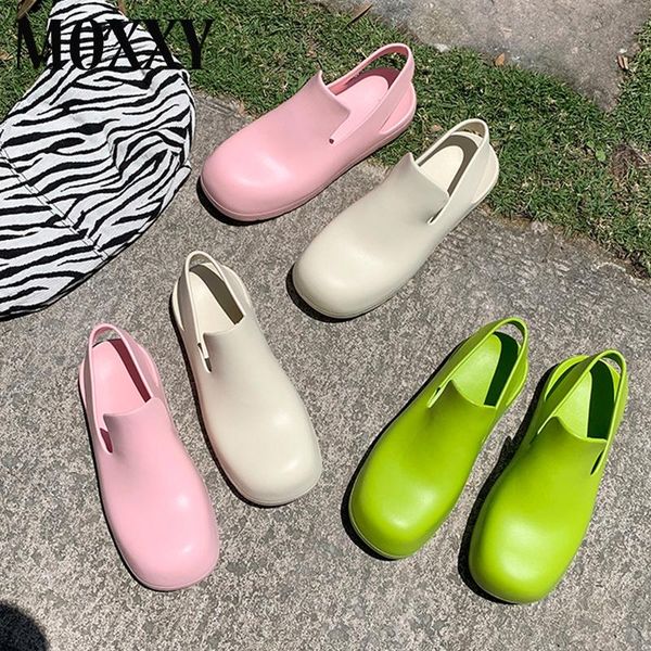 

sandals jelly green round toe summer shoes fashion luxury slingback slip on flat platform women, Black