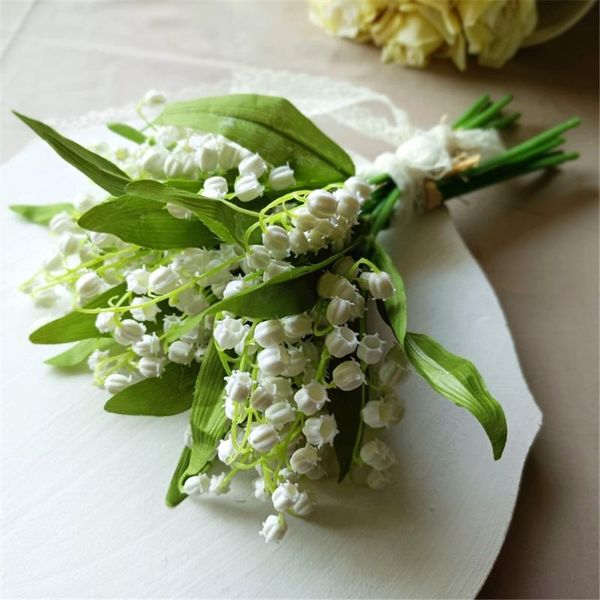 

wedding flowers simulation lily of the valley bluebells high-quality soft rubber bridal bouquet shooting props