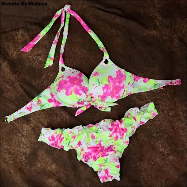 

women's swimwear halter bikinis set bikini push up women thick pad swimsuit bottom beach bathing suit pinting yellow, White;black