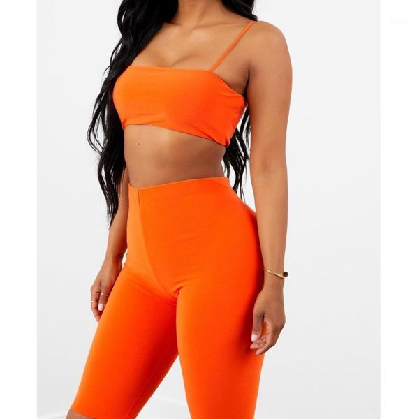

summer women's orange sling bra shorts tight two sets piece dress, White