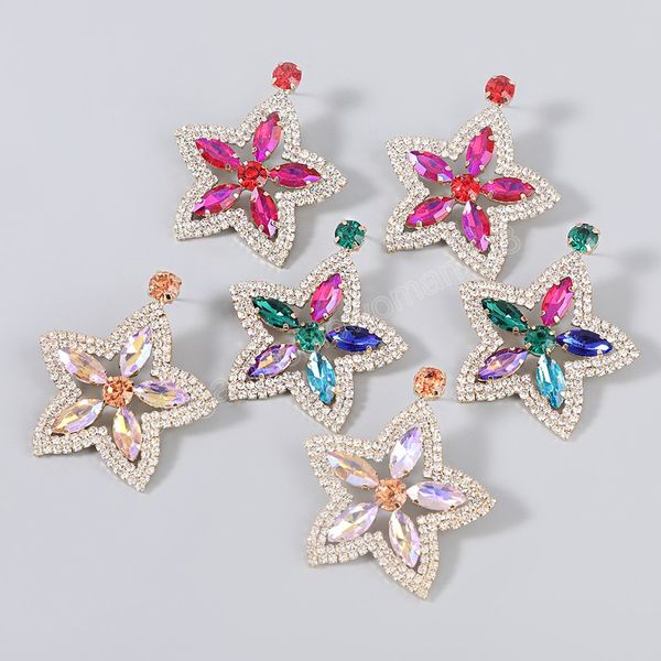 

ins enlegant colorful crystal star dangle earrings luxury flash rhinestone flower earrings girls jewelry brincos, Silver
