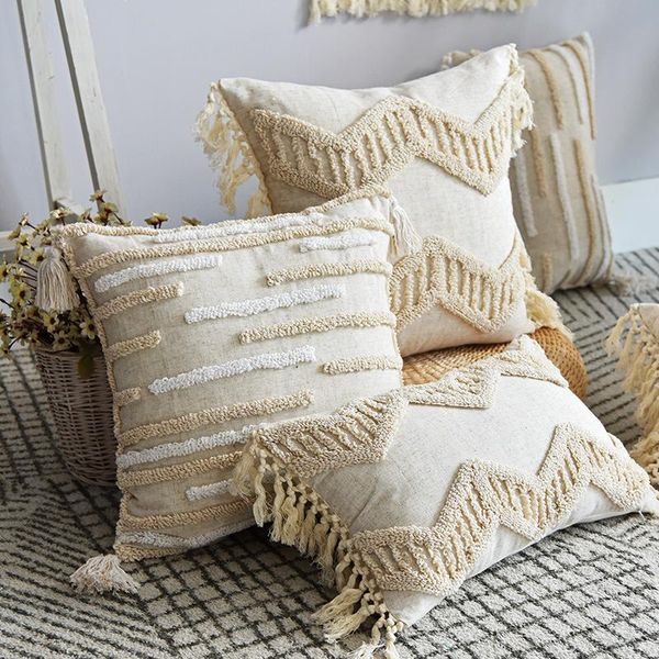 

pillow case boho cushion cover tassel pillowcase 45x 45cm/30x50cm beige home decoration hidden zipper living room