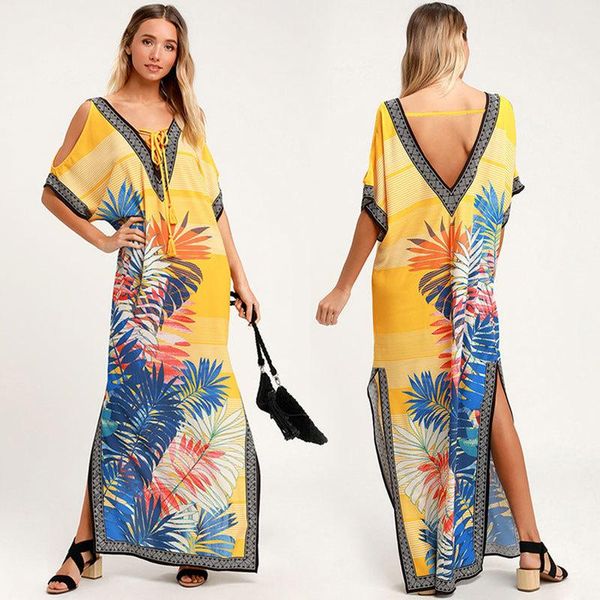 

women's swimwear yellow flower positioning loose holiday dress beach blouse swimsuit bikini with robe, White;black
