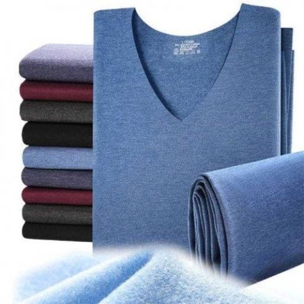 Homens Inverno Soft Thermal Underwear Long Johns V-Neck Casual Tops Corpo Sem Mangas Invisíveis Thermo Warmer Setwear Sets para Masculino 211211