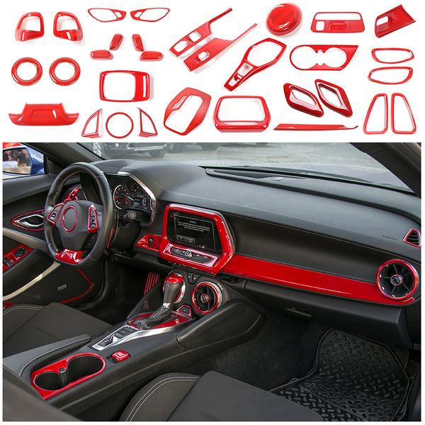 Kit interno controllo centrale rosso copertura decorazione ABS 31PC per accessori auto Chevrolet Camaro 17+