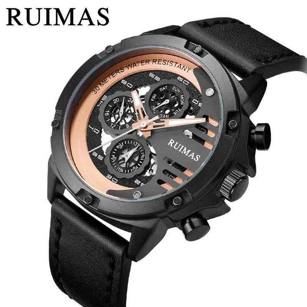 

ruimas quartz sport watches men waterproof luxury hardlex mirror man's wristwatches 24-hour indication, week display, luminous, Slivery;brown