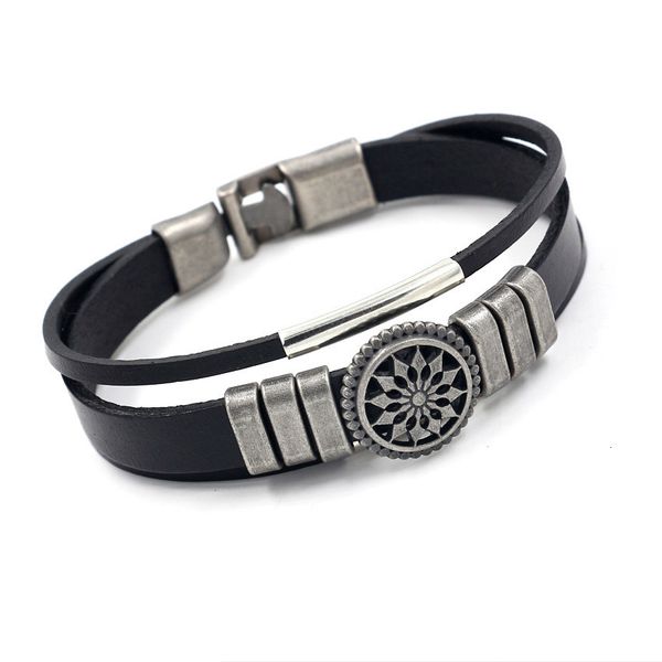 

wristbands fashion alloy sunflower leather bracelet multi-layer men's punk wristbands beads leather bangles, Golden;silver