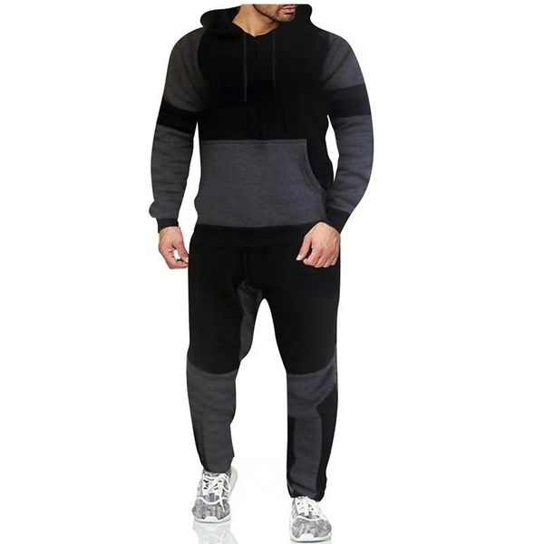 

new brand tracksuit fashion men's tracksuits two piece sets all cotton fleece thick hoodie+pants hoodie sporting suit male, Gray