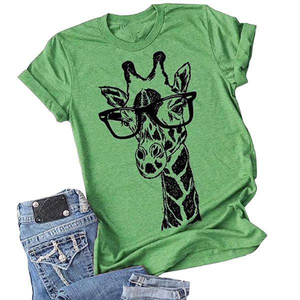 

2021 new summer giraffe print t shirts for women cartoon casual t-shirt lady short sleeve tees shirt female cloth, White