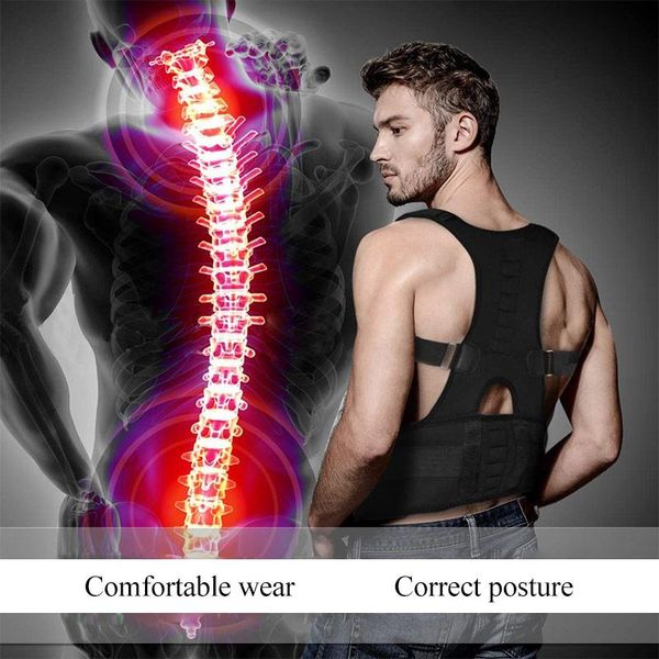 

1pcs men women shoulder back magnets posture corrector back support brace humpback postural correction belt chiropractic vest, Black;blue