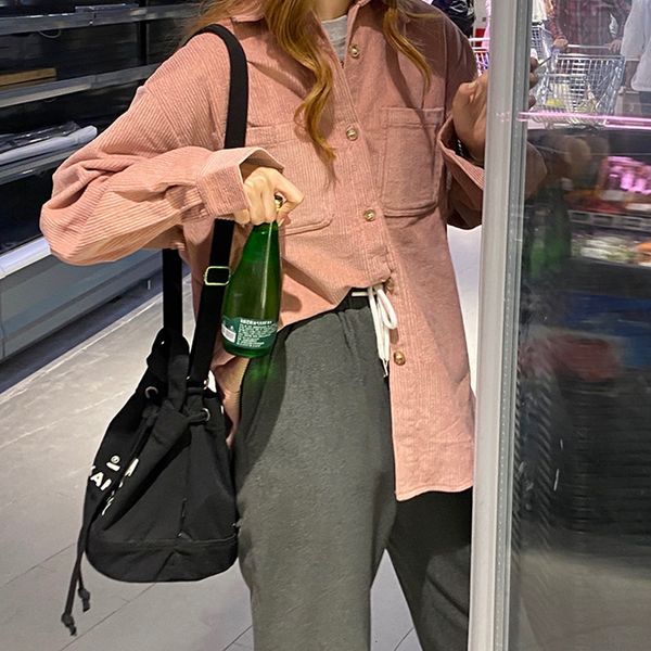 

2021 new 3 colors breif style autumn corduroy long sleeve blouses and shirts casual female clothing thick womens (f4165) s7gy, Black;brown