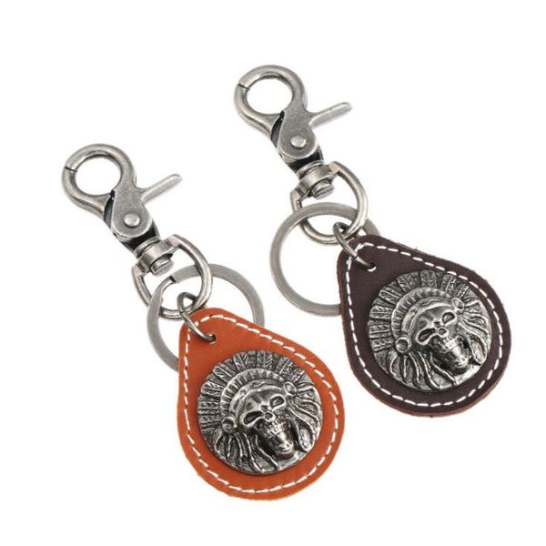 

keychains gothic punk rock leather metal keychain vintage skull skeleton charm bag accessories key ring chain ethnic hiphop jewelry, Silver