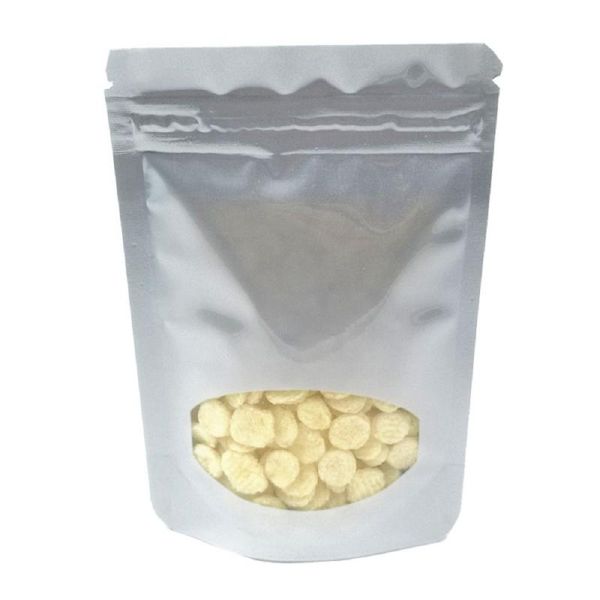 

storage bags 100pcs glossy silver aluminum foil stand up bag with clear window self seal tear notch doypack food pouches