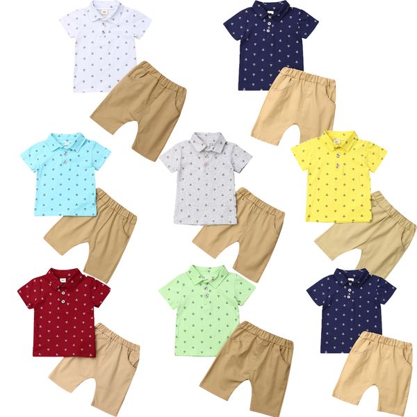

6m-5y toddler kids baby boy clothes short sleeve print shirt shorts pant bottom 2pcs clothing set, White