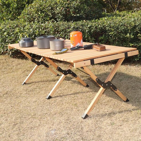 

wood roll up portable table for outdoor camping, picnics, beach w/carrying bag